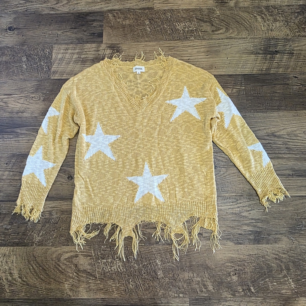 ADORA Mustard Star V-Neck Sweater